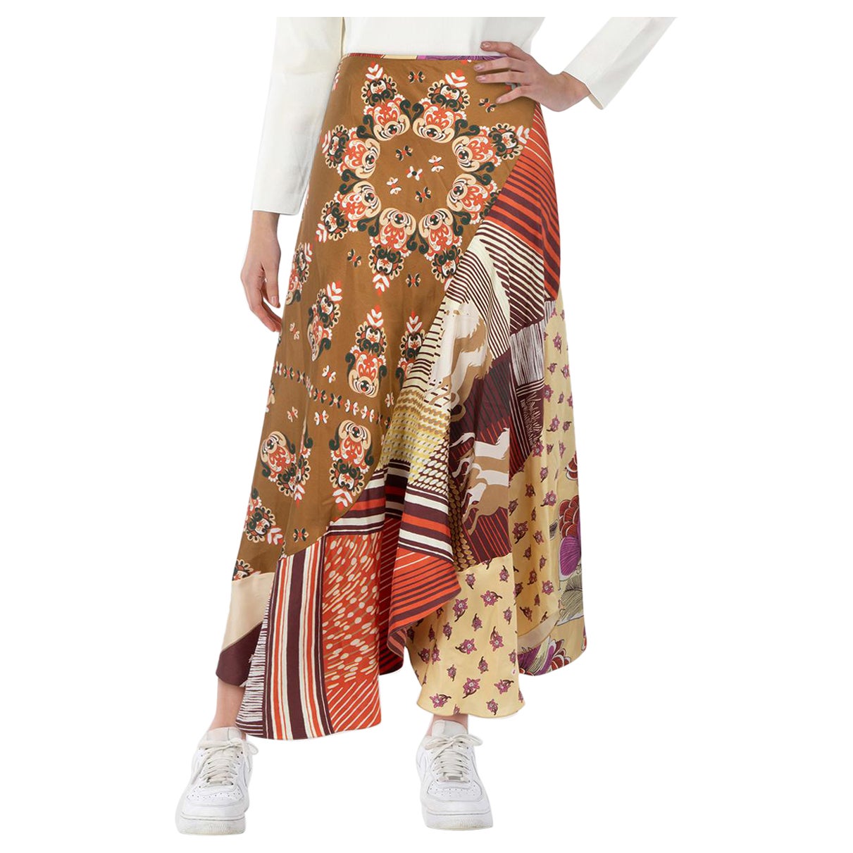 Chloé Abstrakter Seiden Maxi-Schlagrock Größe S im Angebot