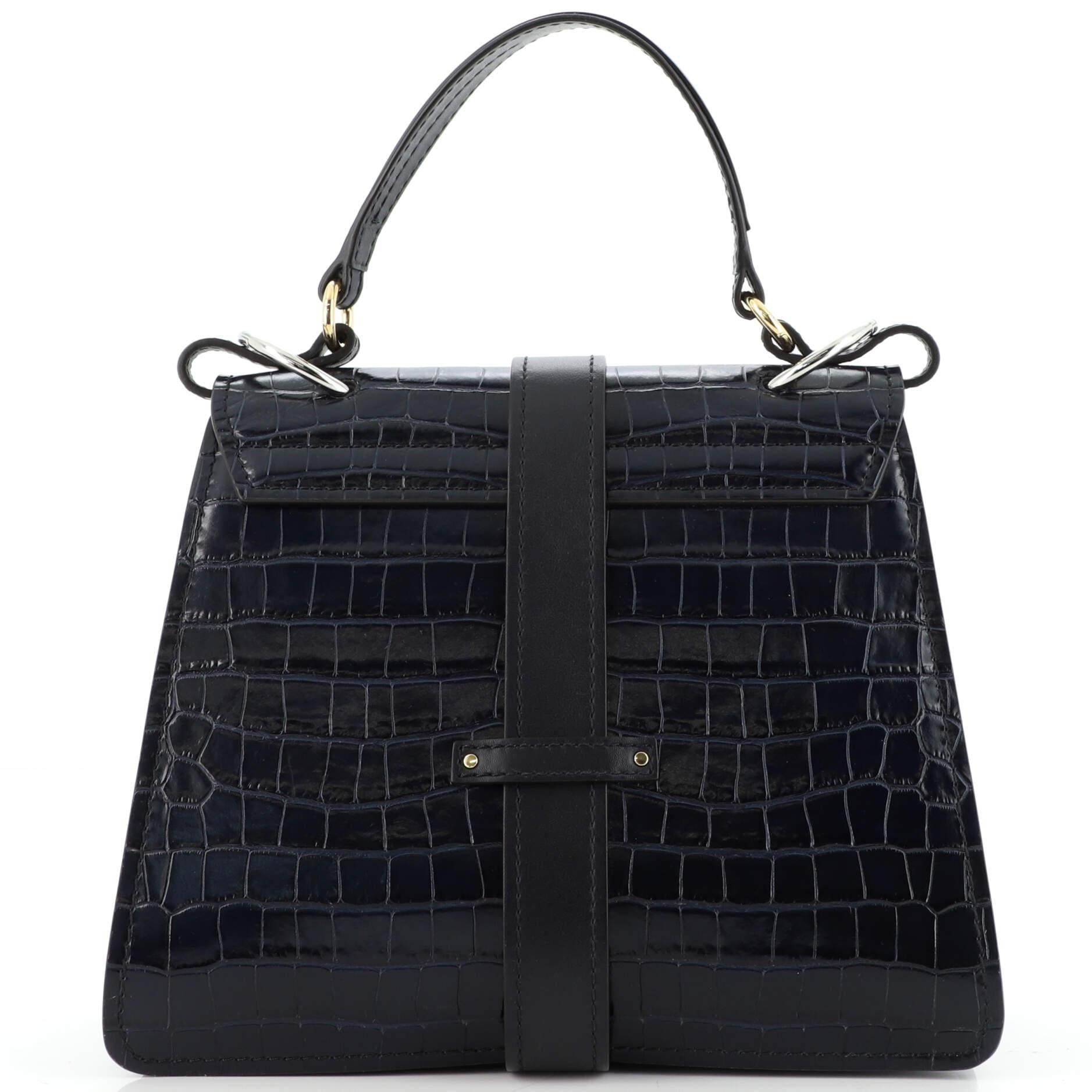Black Chloe Aby Day Bag Crocodile Embossed Leather Medium