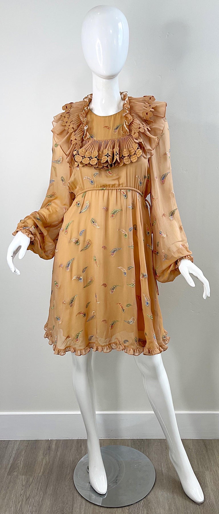 Chloe Ad Campaign Fall 2017 Terra Cotta Silk Chiffon Metallic Paisley Boho  Dress at 1stDibs