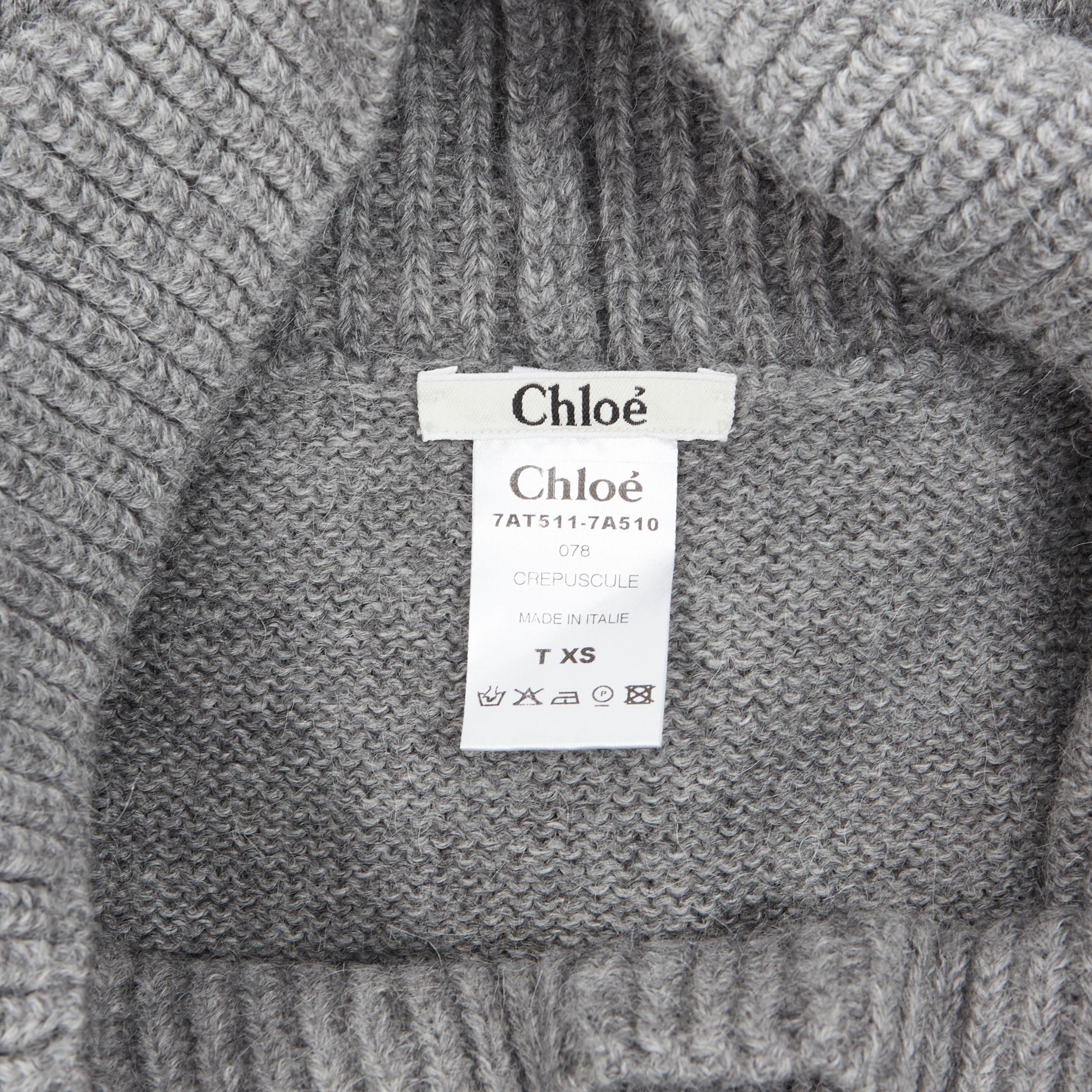 CHLOE alpaca wool grey open cowl neck long sleeve sweater dress XS 4