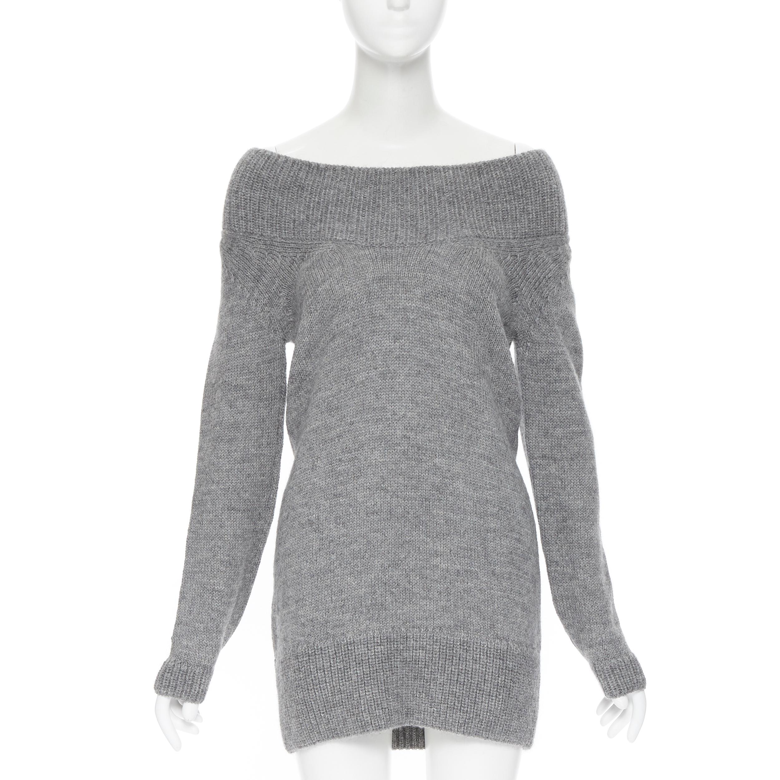 Gray CHLOE alpaca wool grey open cowl neck long sleeve sweater dress XS