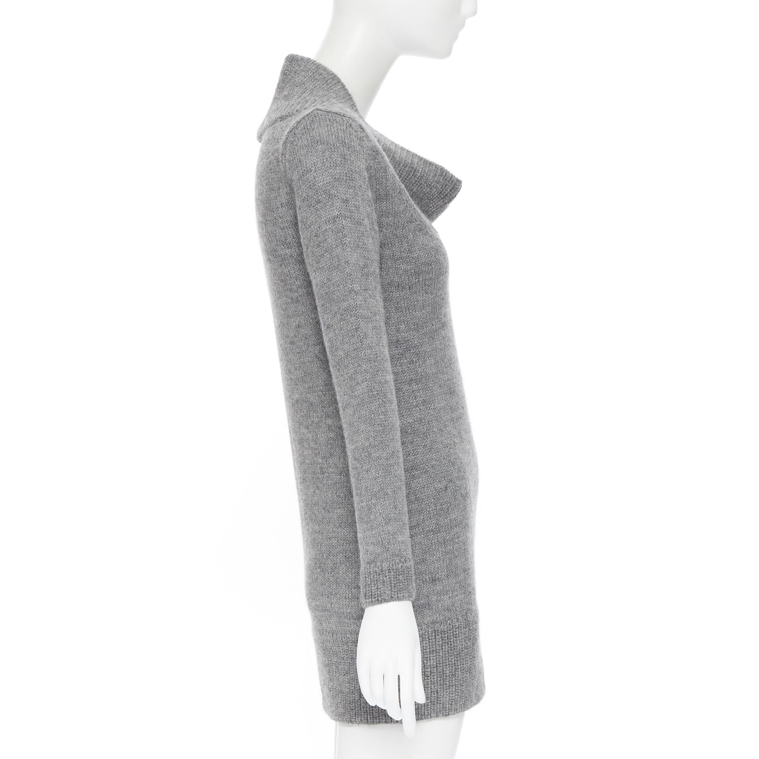 Women's CHLOE alpaca wool grey open cowl neck long sleeve sweater dress XS