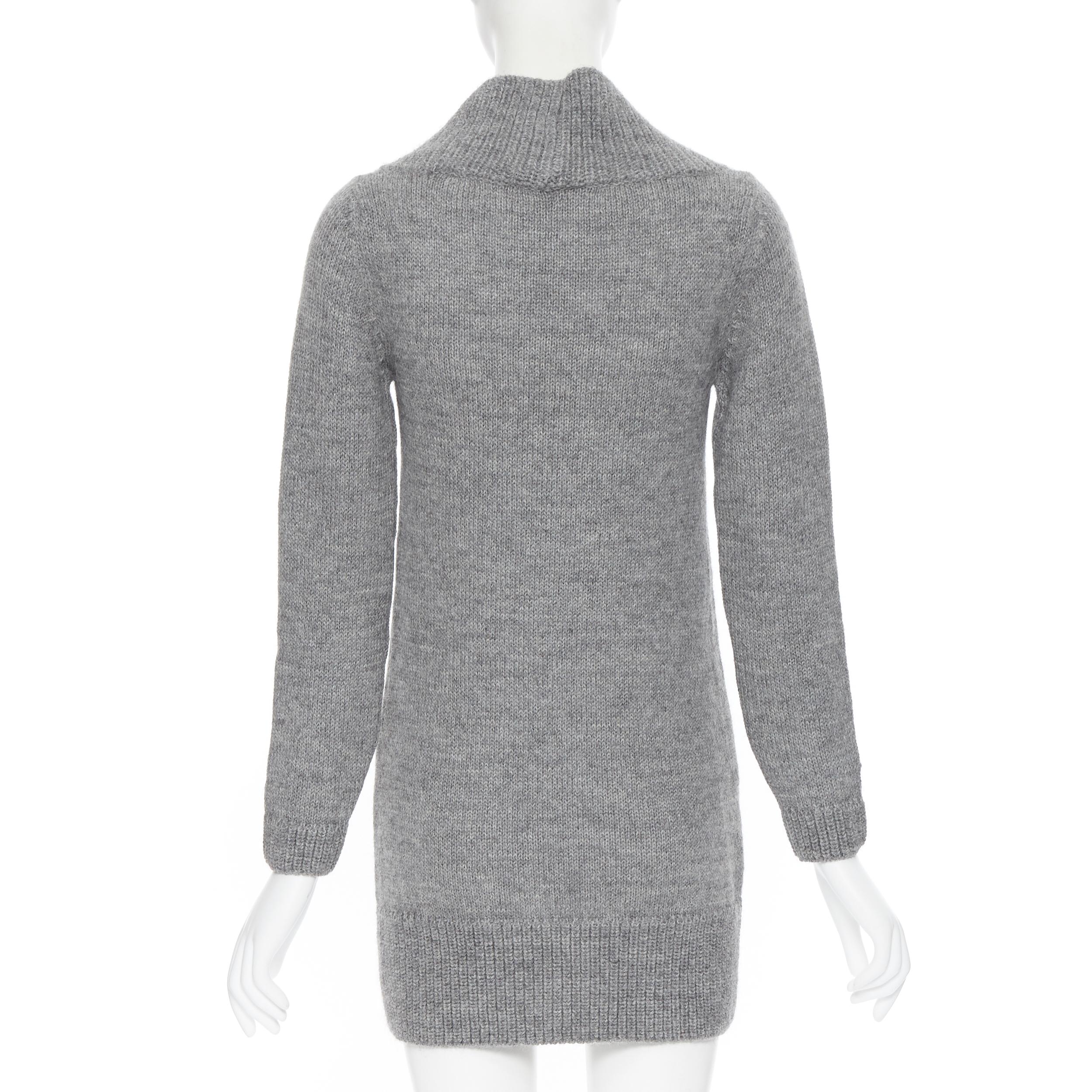 CHLOE alpaca wool grey open cowl neck long sleeve sweater dress XS 1