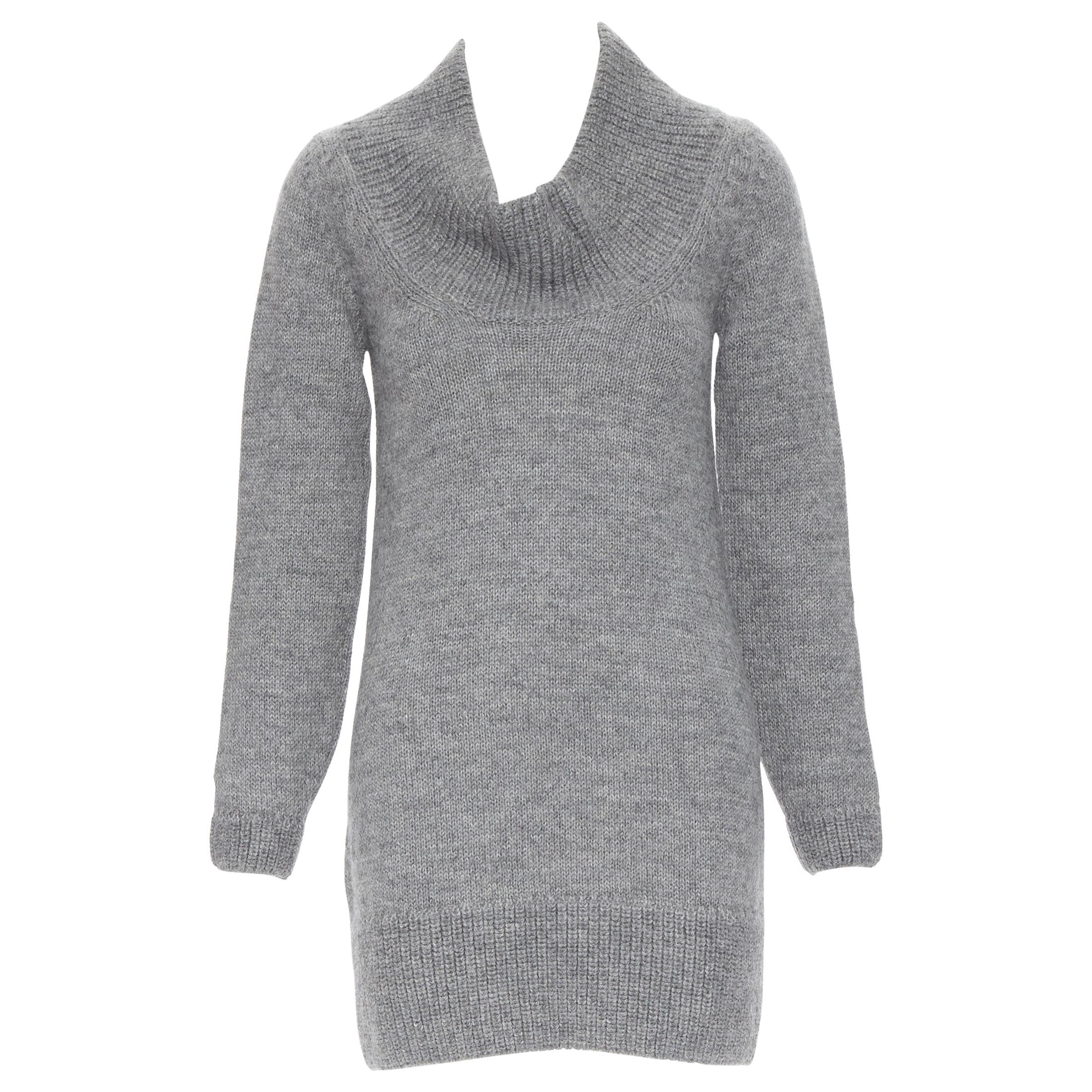 CHLOE alpaca wool grey open cowl neck long sleeve sweater dress XS