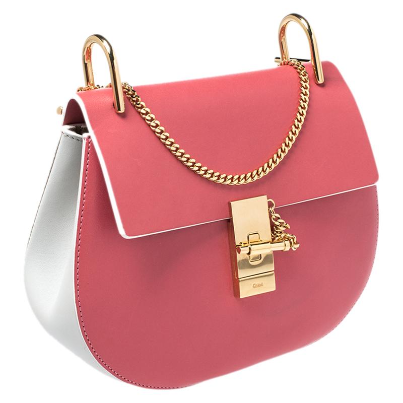 Chloe Amaranth Red/Grey Leather Medium Drew Shoulder Bag In Good Condition In Dubai, Al Qouz 2