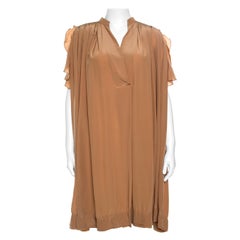 Chloe American Tan Crepe Silk Ruffled Sleeveless Billowy Dress M