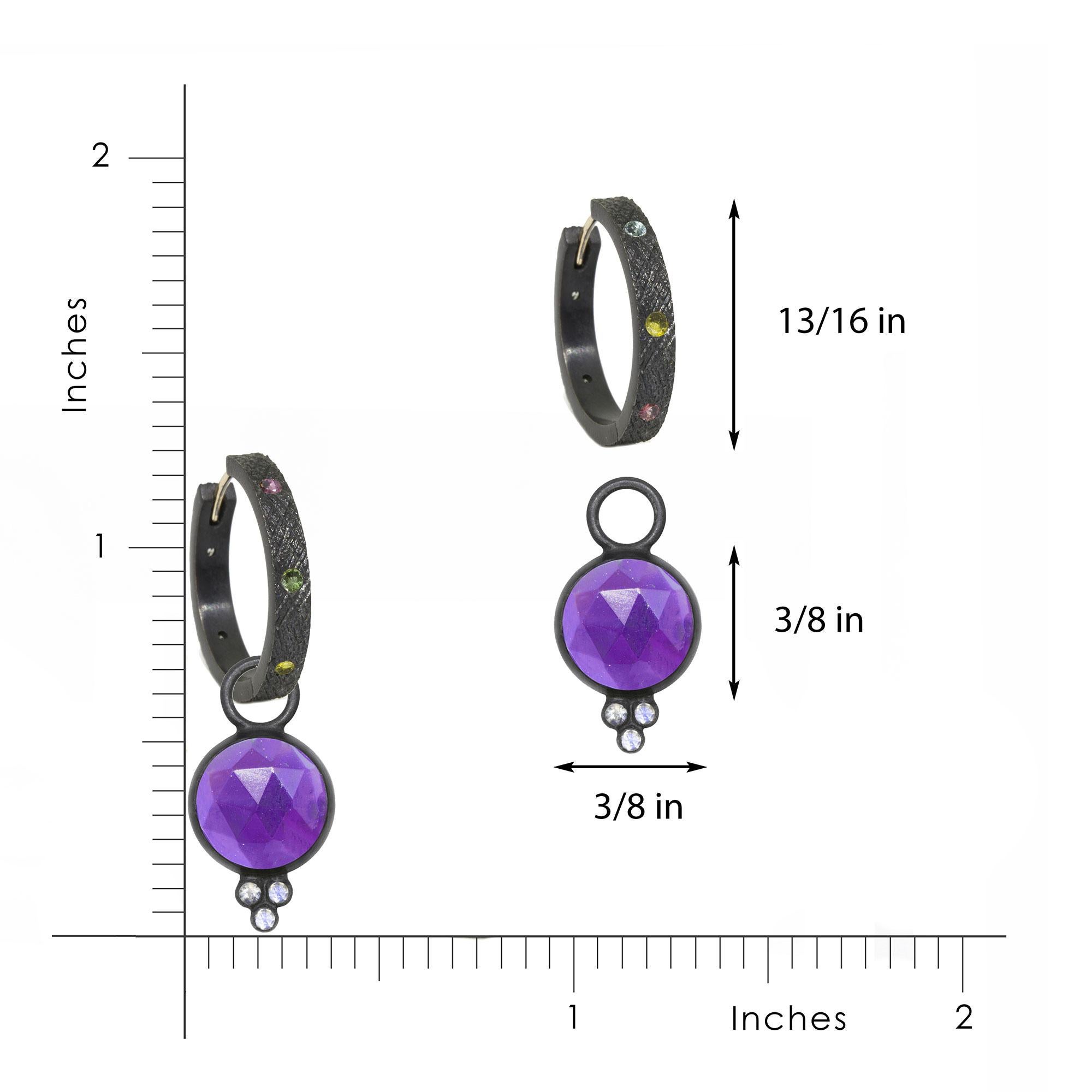 Chloe Amethyst Charms and Florentine Tourmaline Oxidized Hoop Earrings In New Condition For Sale In Denver, CO