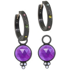 Chloe Amethyst Charms and Florentine Tourmaline Oxidized Hoop Earrings