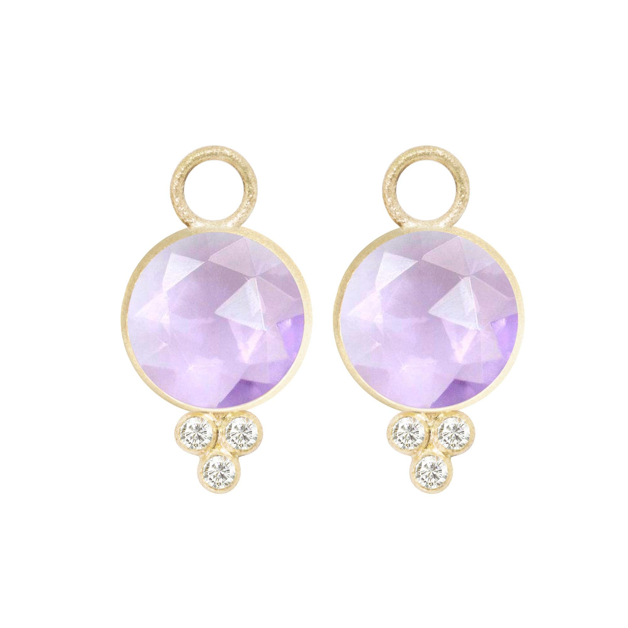 A Nina Nguyen classic to collect and treasure: Our diamond-accented Chloe Gold Charms are designed with amethyst rimmed in gold. They pair with any of our hoops and mix well with other styles.
Nina Nguyen Design's patent-pending earrings have an