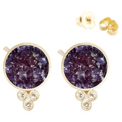 Chloe Amethyst Druzy 18 Karat Gold Stud Earrings