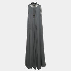 Chloe Anthracite Grey Crepe Silk Beaded Maxi Dress L