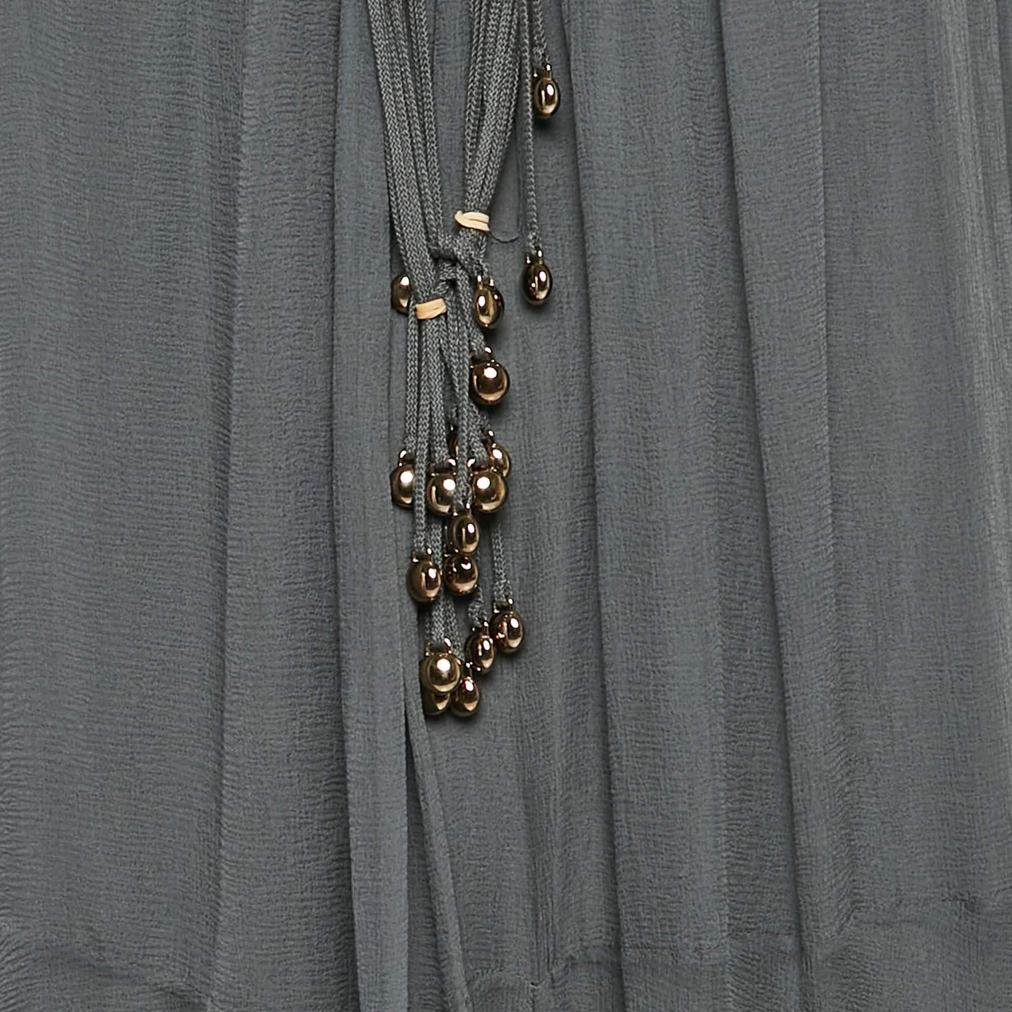 Black Chloe Anthracite Grey Crepe Silk Beaded Maxi Dress L For Sale