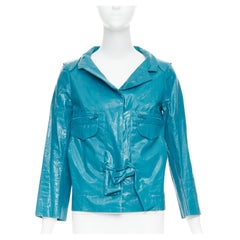 CHLOE Aqua Fresh blau geknitterte Jacke aus beschichteter Acetat-Baumwolle FR36 S