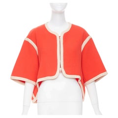 CHLOE asymmetric coral pink orange piping zip trim wool blend cape jacket FR34