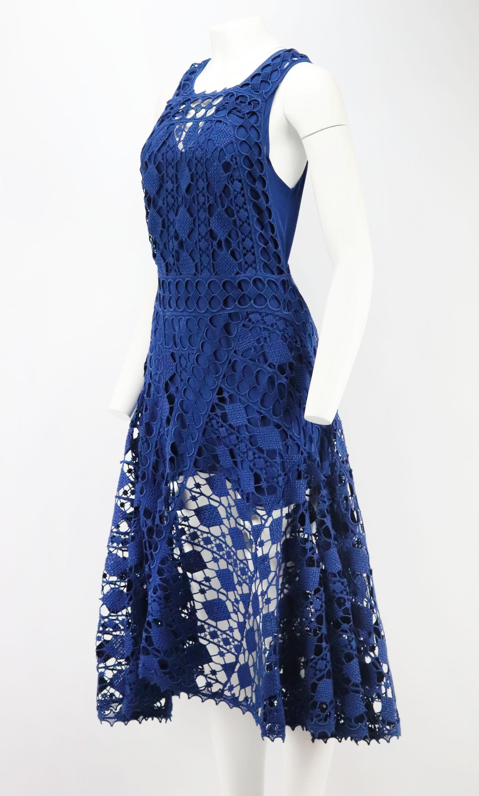 blue lace midi dress