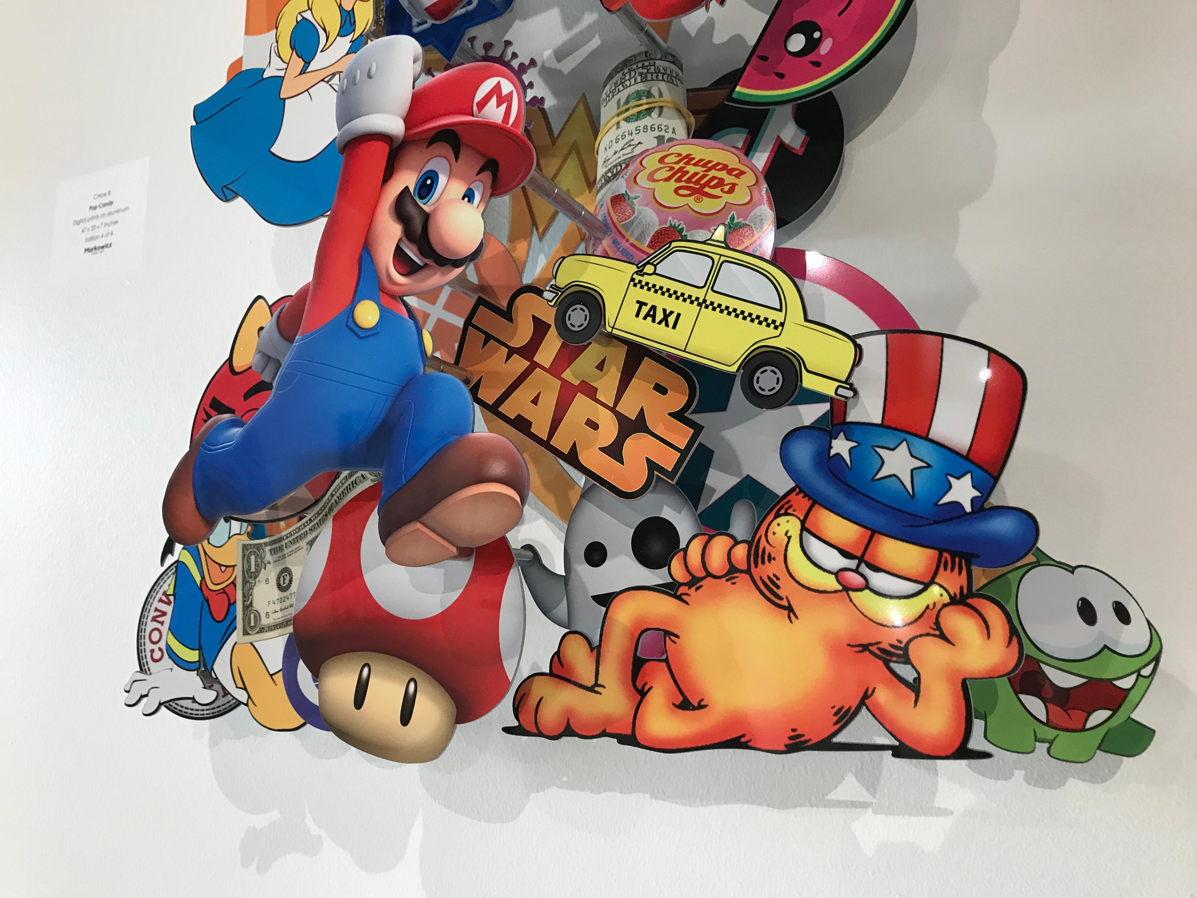 Pop Candy - dimensional wall sculpture - Pop Art Sculpture by Chloe B
