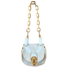 Chloe Baby Blue Leather Mini Shoulder Bag with Gold Hardware