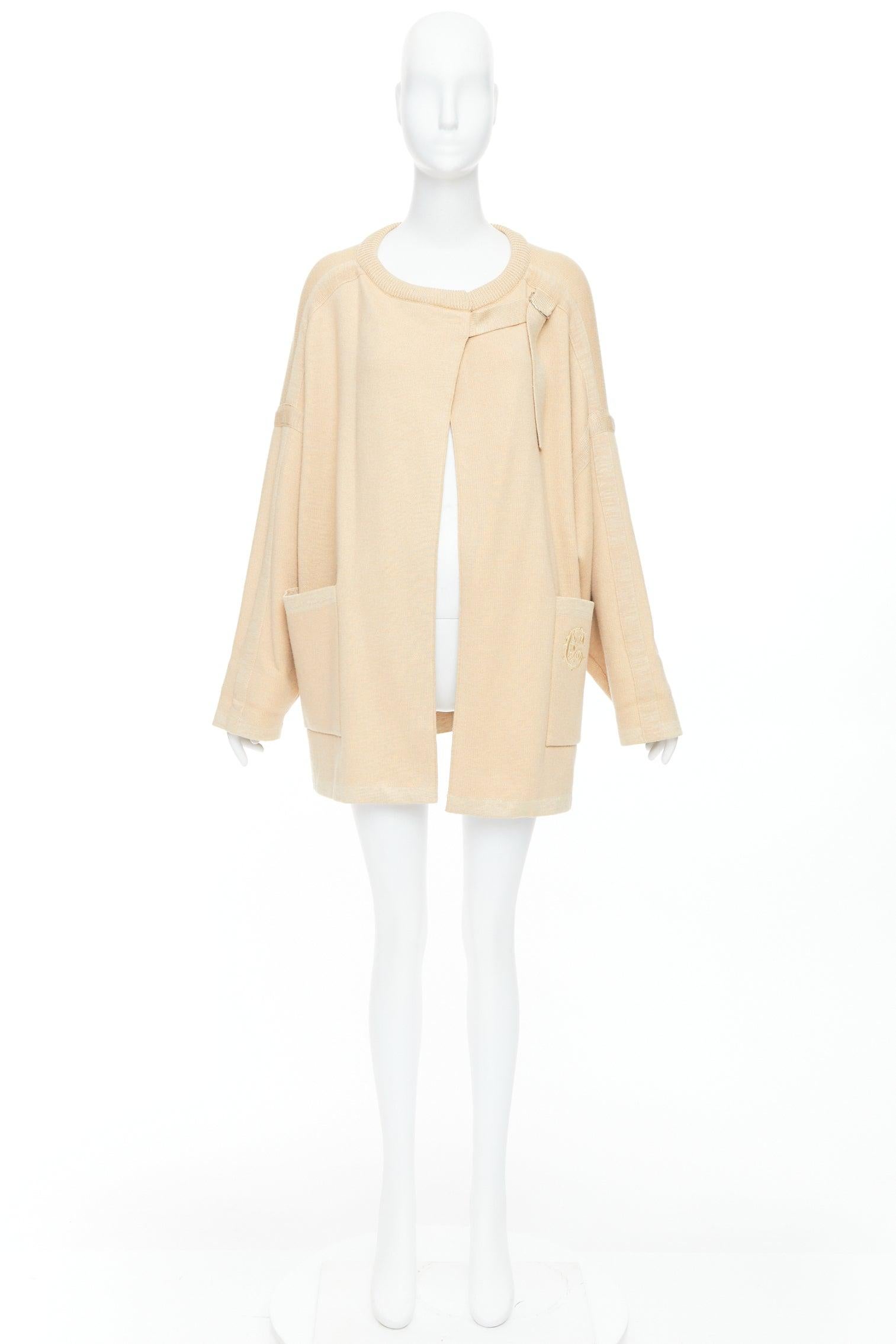 CHLOE barley brown wool blend embroidered C logo cardigan coat S For Sale 5