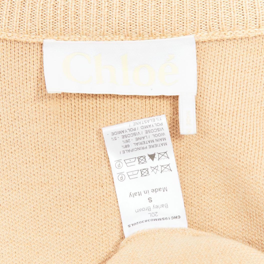 CHLOE barley brown wool blend embroidered C logo cardigan coat S For Sale 4