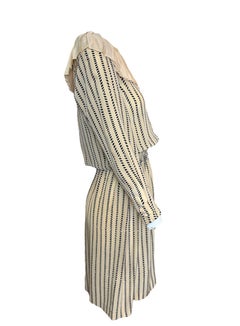 Chloe Beige and Navy Babydoll Silk Dress with Ruffle Collar, 1980s