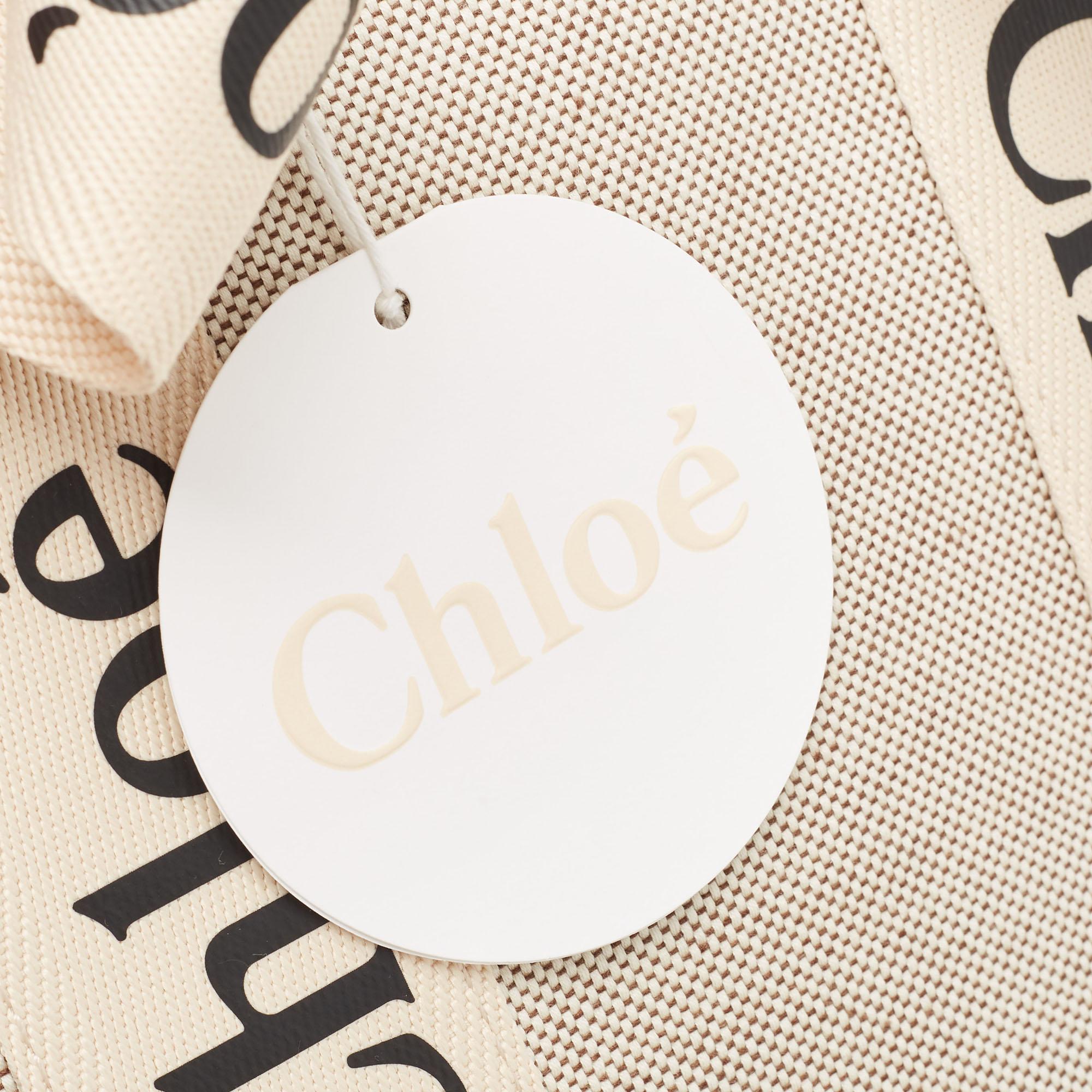 Chloe Beige/Black Canvas and Leather Large Woody Tote 2