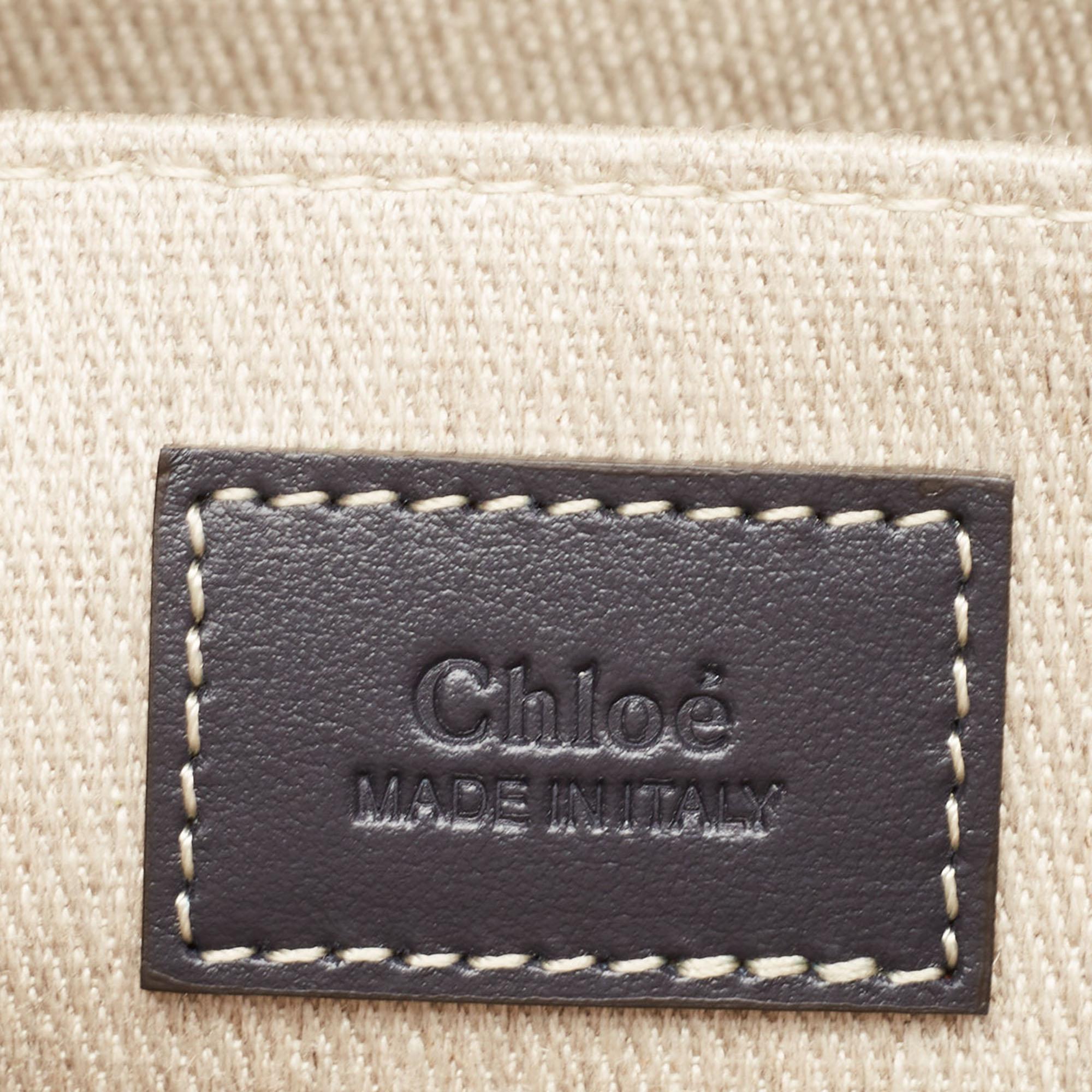 Chloe Beige/Black Canvas and Leather Large Woody Tote 4