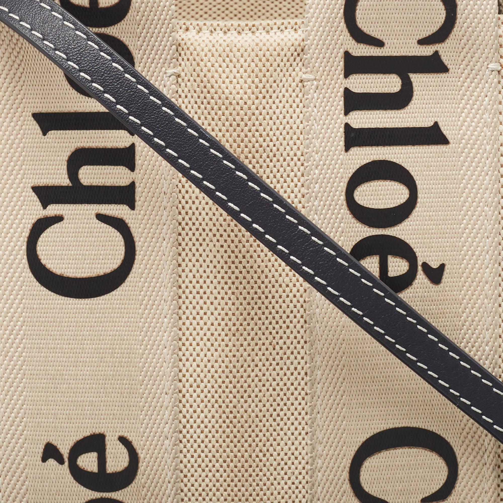 Chloe Beige/Black Canvas and Leather Small Woody Tote 3