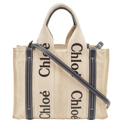 Chloe Beige/Black Canvas and Leather Small Woody Tote