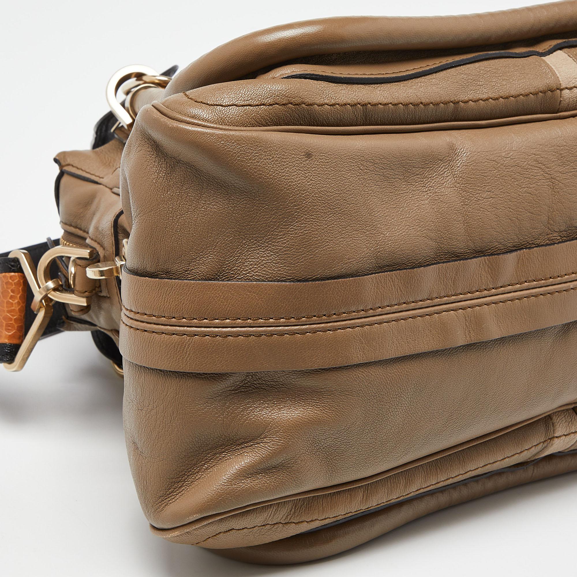 Chloe Beige/Black Leather Medium Paraty Handbag For Sale 6
