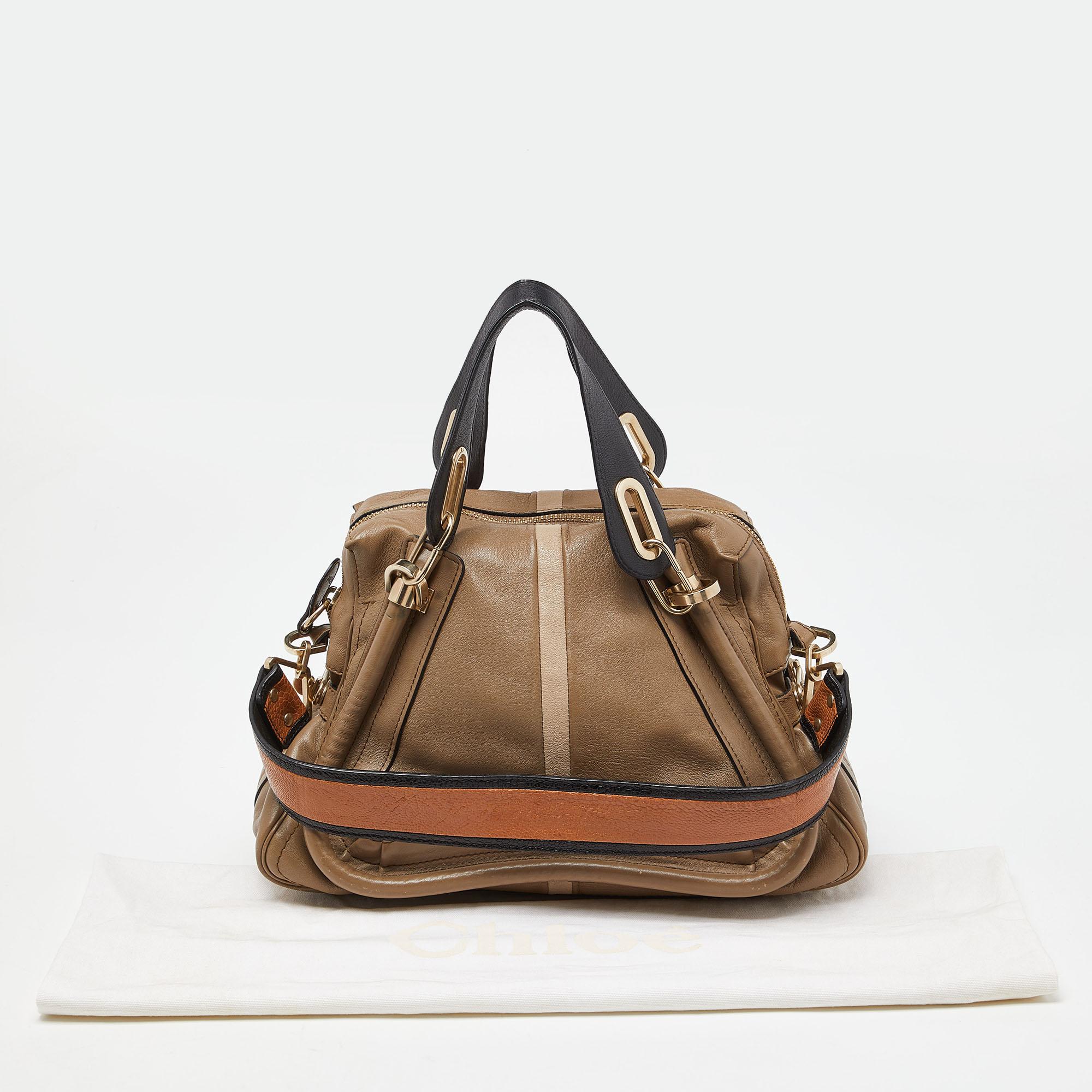 Chloe Beige/Black Leather Medium Paraty Handbag For Sale 7