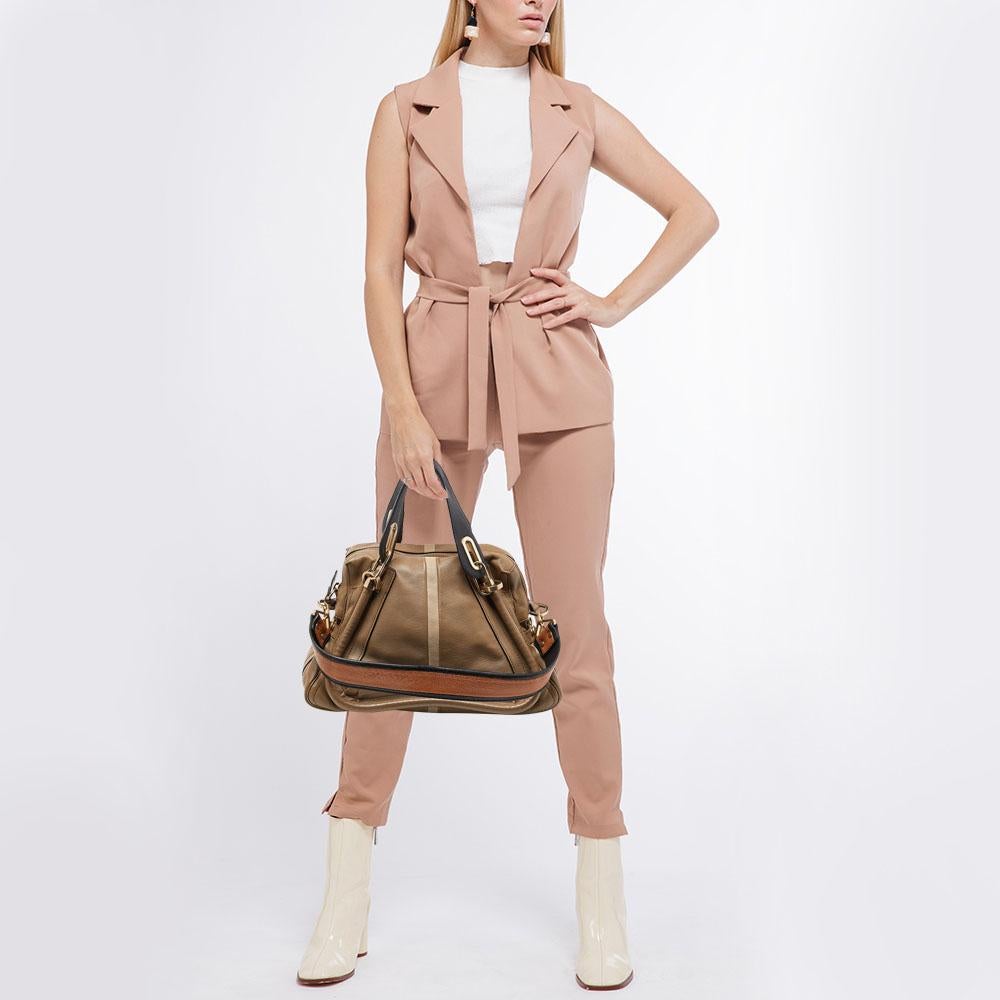 Women's Chloe Beige/Black Leather Medium Paraty Handbag For Sale