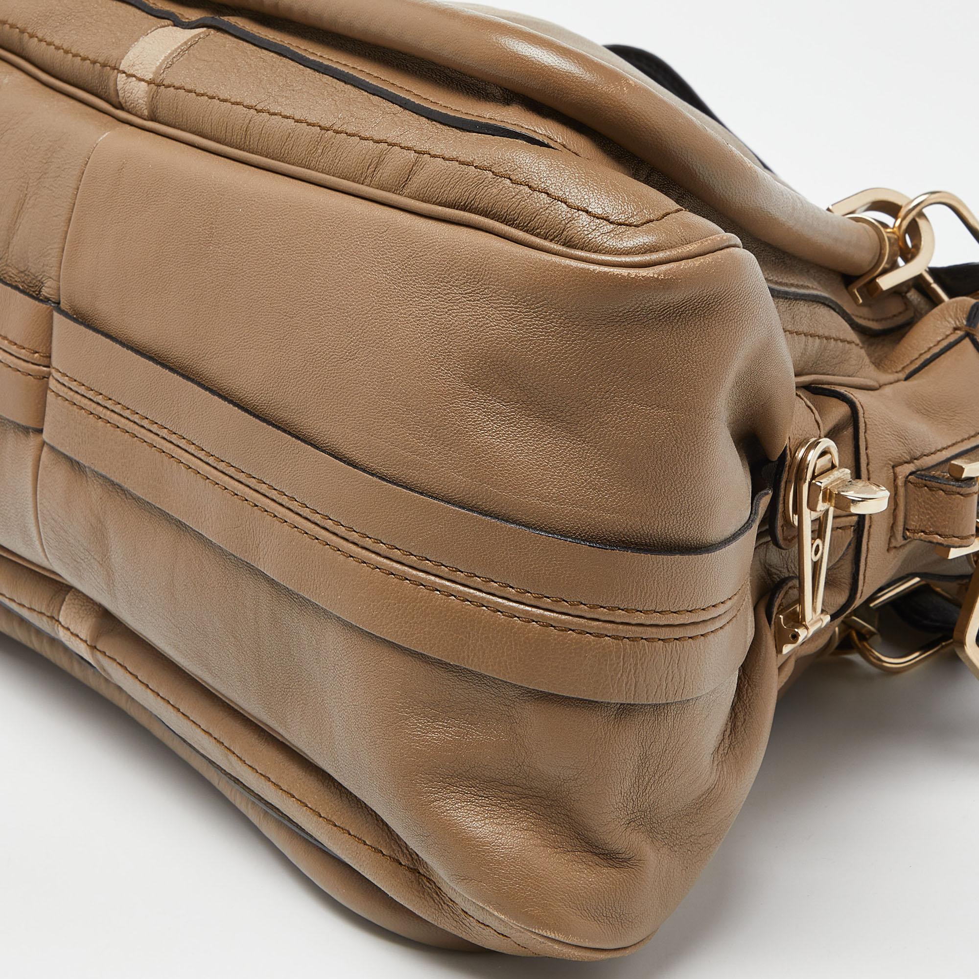 Chloe Beige/Black Leather Medium Paraty Handbag For Sale 2