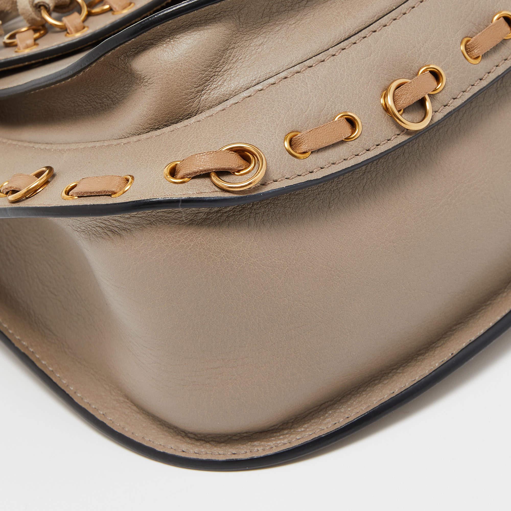 Chloe Beige/Black Leather Small Hudson Fringe Shoulder Bag For Sale 5