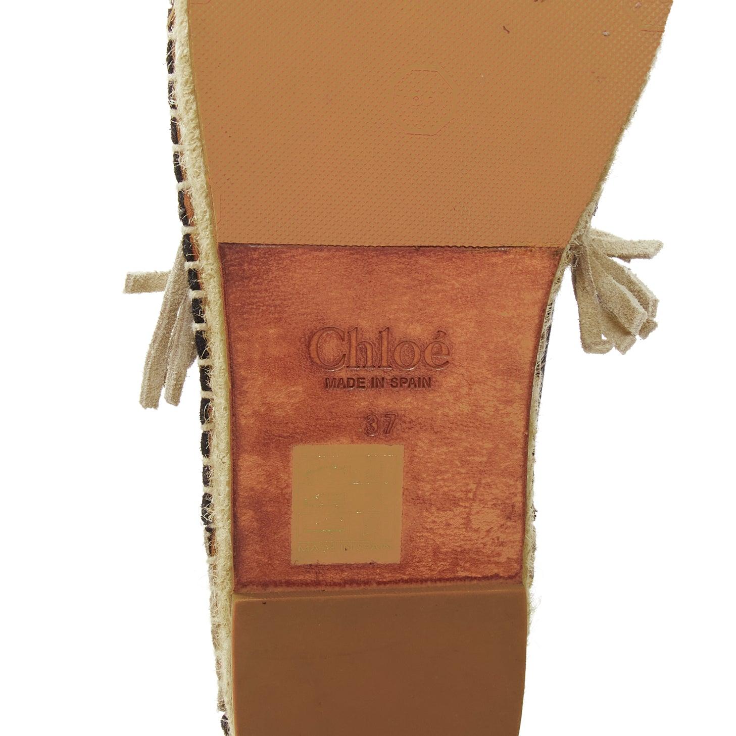 CHLOE beige schwarze gestreifte Paneele aus Wildleder mit gestreiften Fransen und Fransen an espadrilles EU37 im Angebot 7