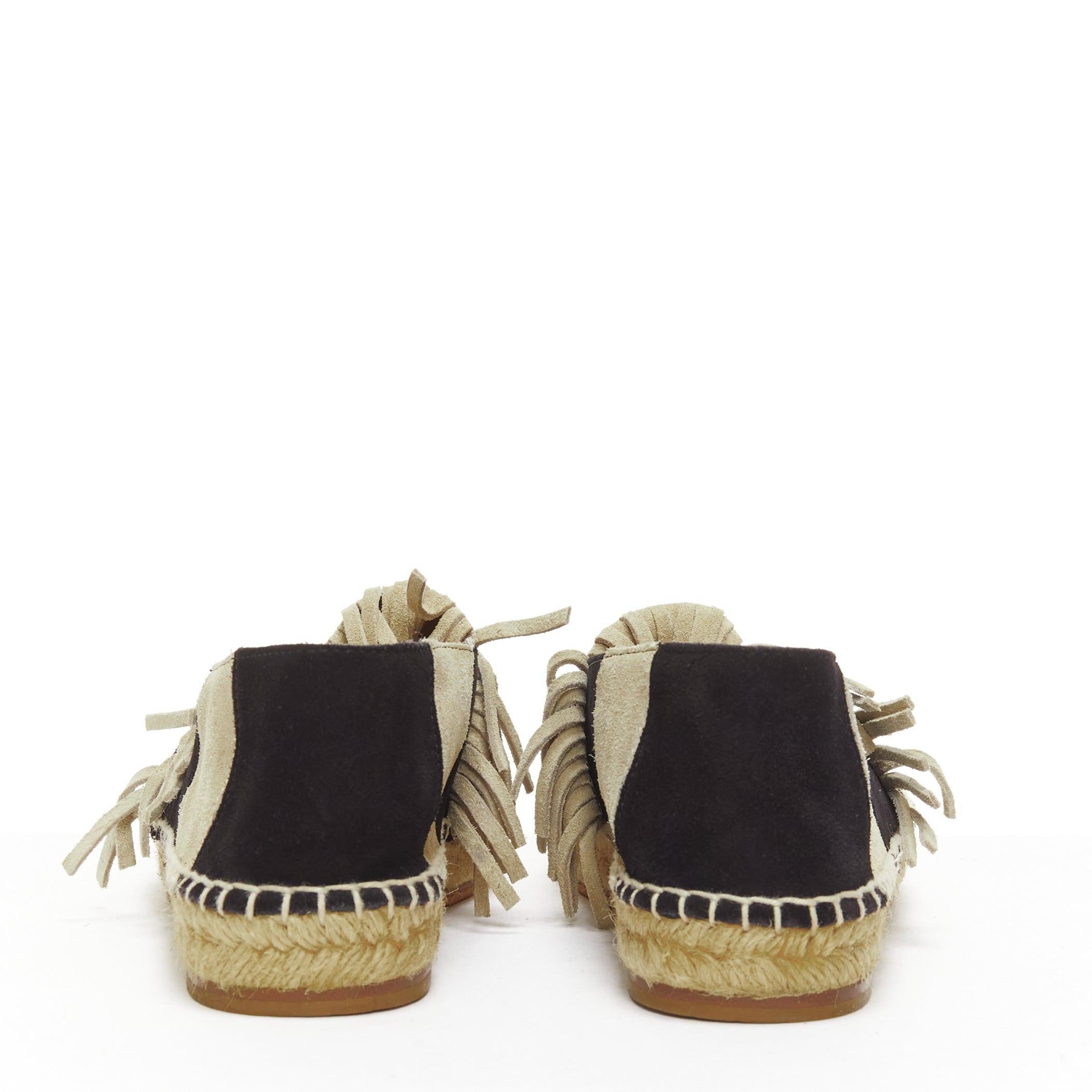 CHLOE beige black suede leather striped panels fringe slip on espadrilles EU37 For Sale 1