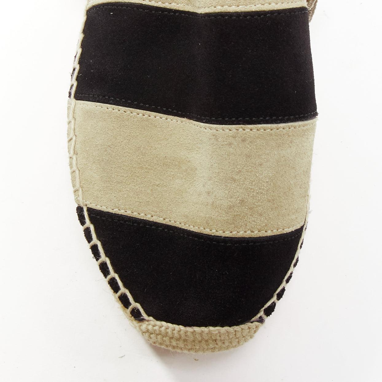CHLOE beige black suede leather striped panels fringe slip on espadrilles EU37 1
