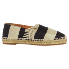 CHLOE beige black suede leather striped panels fringe slip on espadrilles EU37