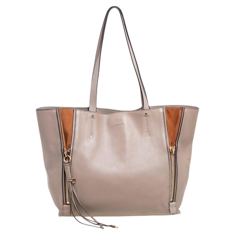 Chloe Beige-Brown Leather And Suede Milo Tote