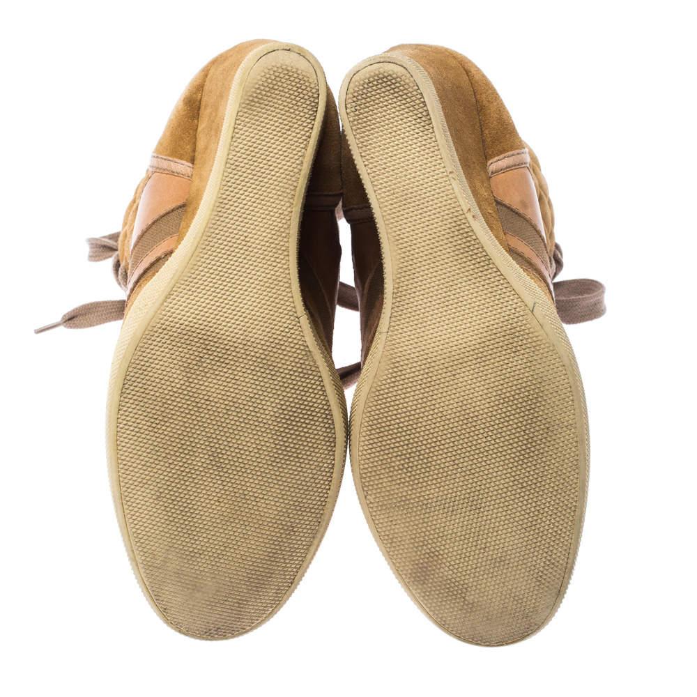 Chloe Beige/Brown Suede Leather And Canvas Lace Up Wedge Ankle Boots Taille 38 1
