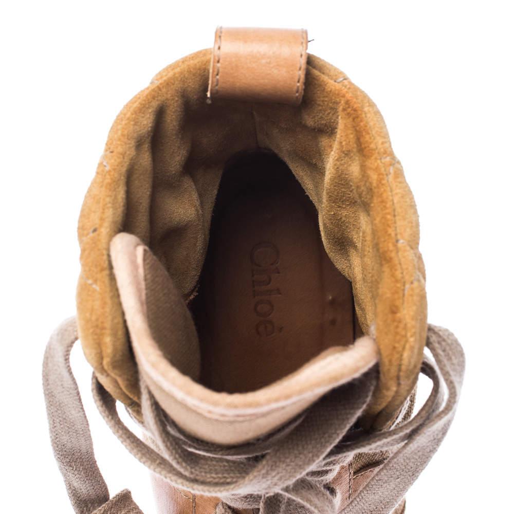 Chloe Beige/Brown Suede Leather And Canvas Lace Up Wedge Ankle Boots Taille 38 2
