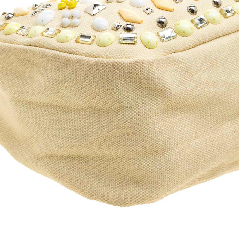Chloe Beige Canvas and Leather Beads Embellished Hobo 7