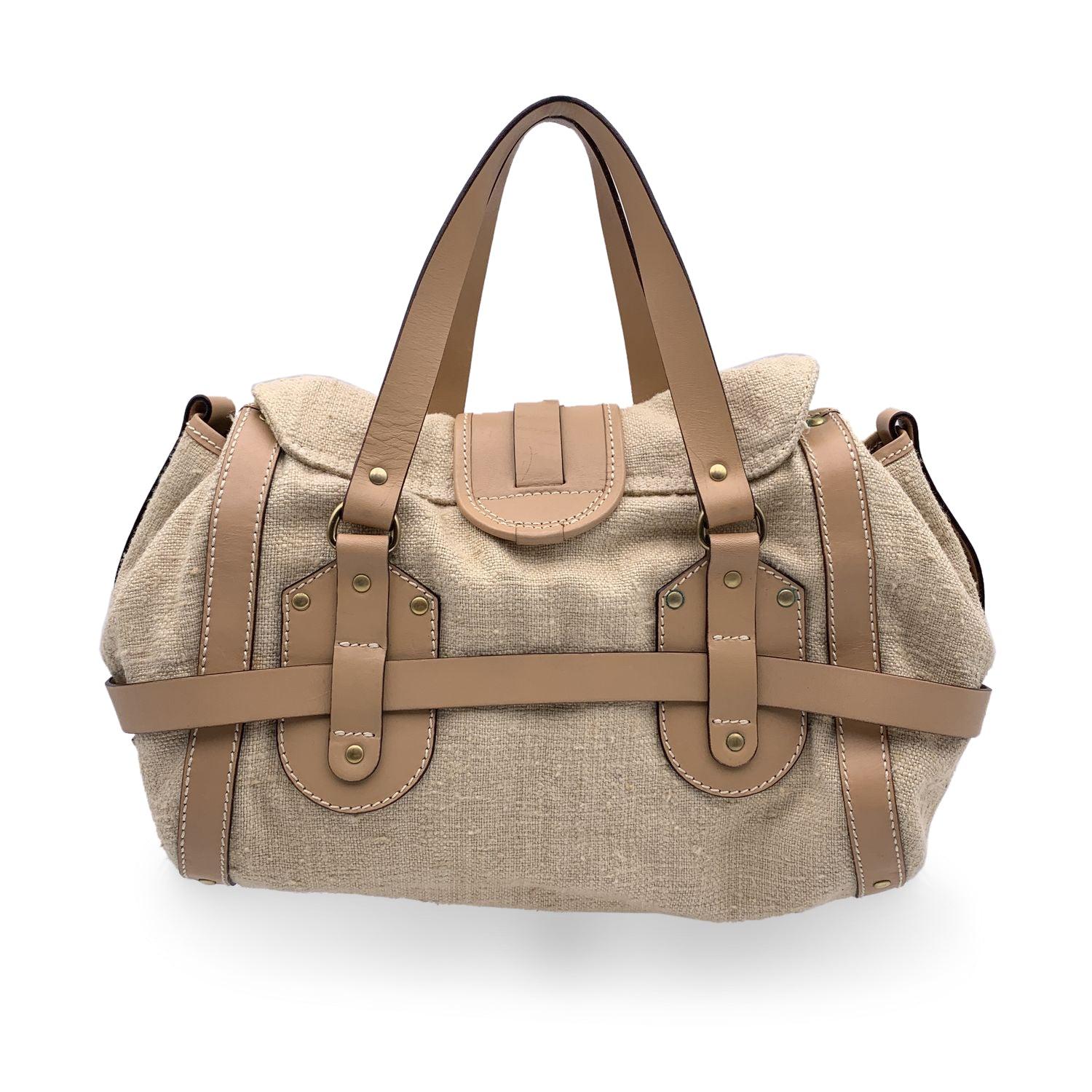 Chloe Beige Canvas and Leather Kerala Bag Satchel Handbag In Excellent Condition In Rome, Rome