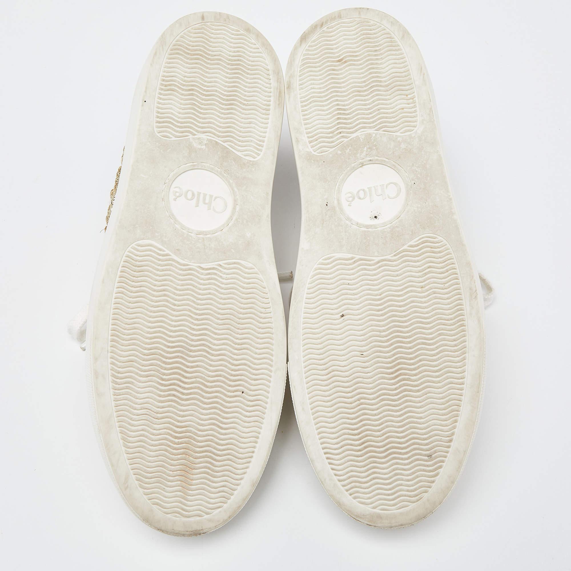 Chloé Beige Canvas and Suede Lauren Logo Embroidered Low Top Sneakers Size 39 2