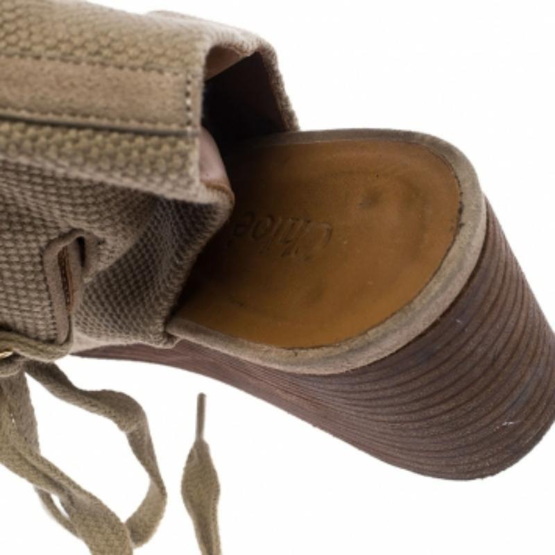 Chloe Beige Canvas Ghillie Lace Up Wedge Sandals Size 36 en Bueno estado para la venta en Dubai, Al Qouz 2