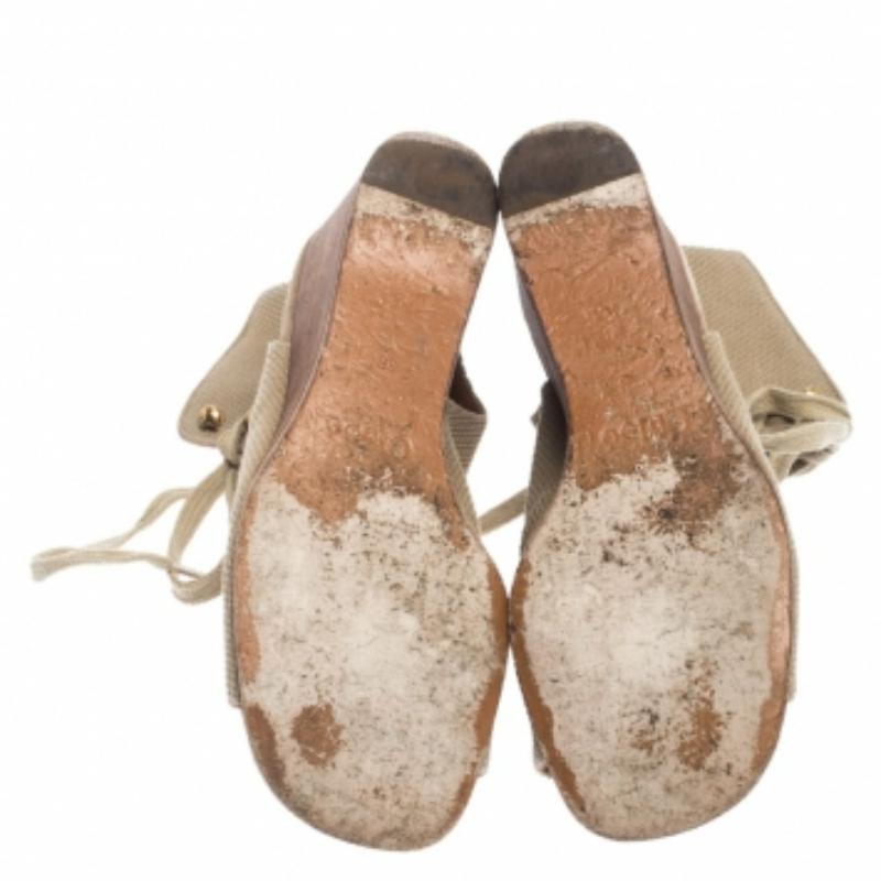 De las mujeres Chloe Beige Canvas Ghillie Lace Up Wedge Sandals Size 36 en venta