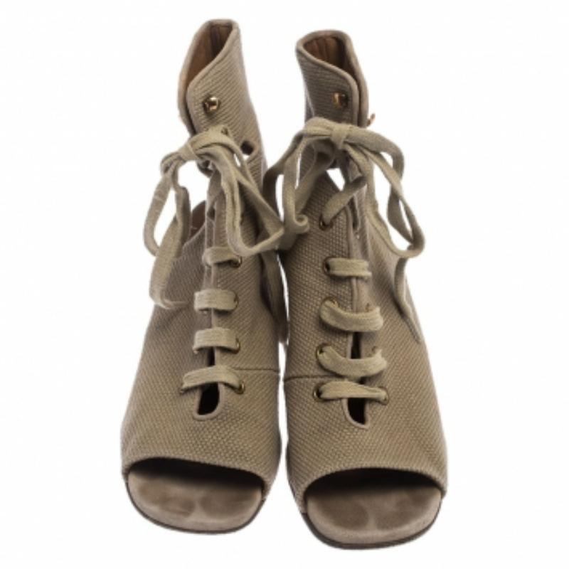 Chloe Beige Canvas Ghillie Lace Up Wedge Sandals Size 36 en venta 2