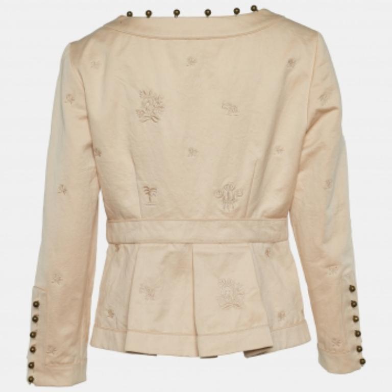 Beige Chloe - Top beige in cotone ricamato con bottoni L in vendita