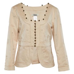 Chloe Beige Cotton Embroidered Button Front Top L