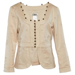 Chloe Beige Cotton Embroidered Button Front Top L