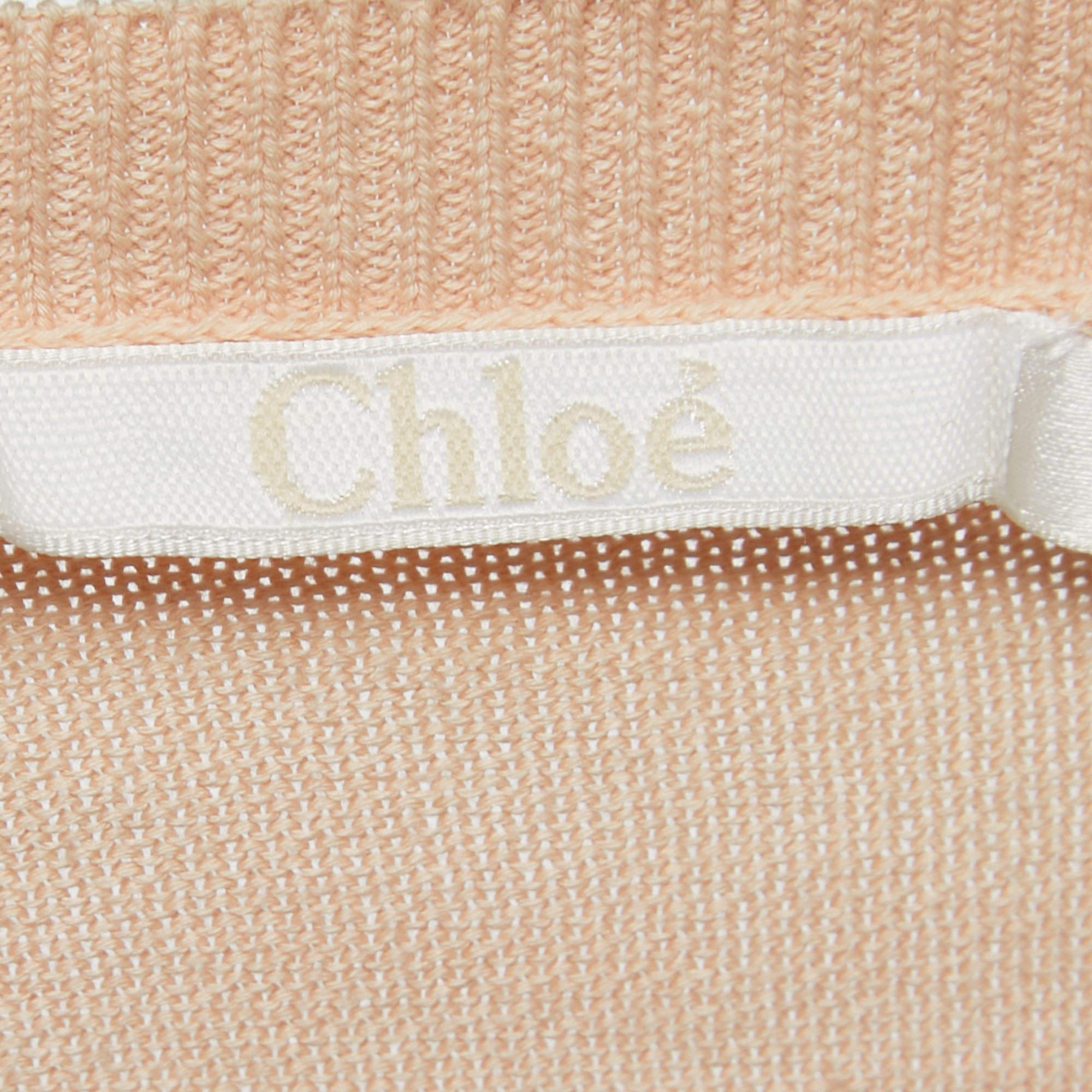 Chloe Beige Cotton Knit Floral Sleeve Detail Top XS en vente 1
